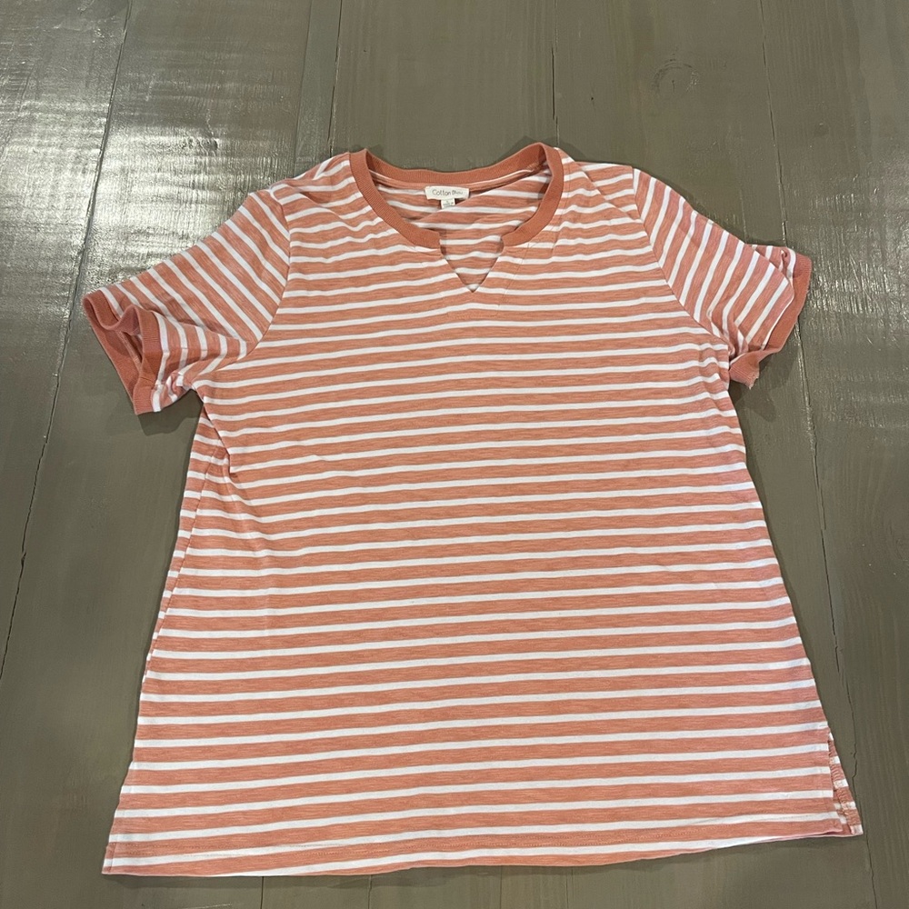 Striped Coral and White Women's Blouse